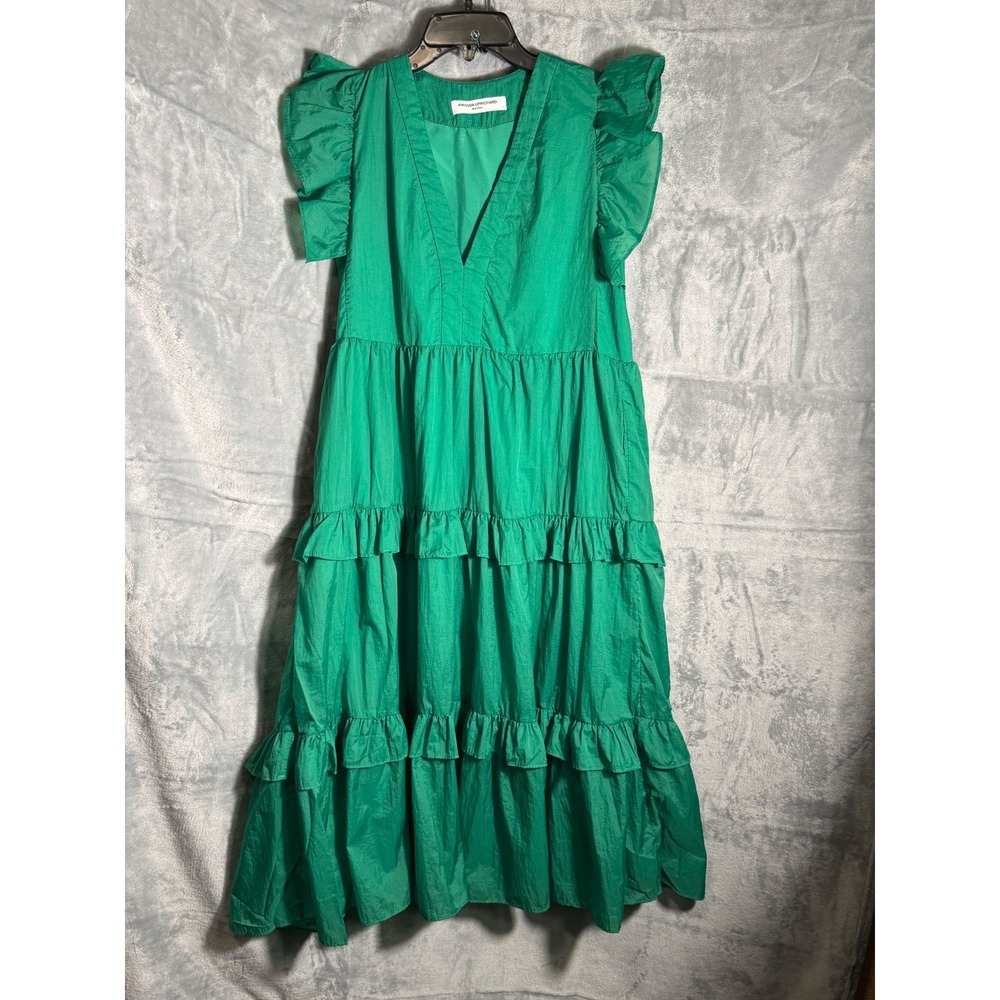 Amanda‎ Uprichard Emerald Green Tiered Ruffle Midi Dress Size S